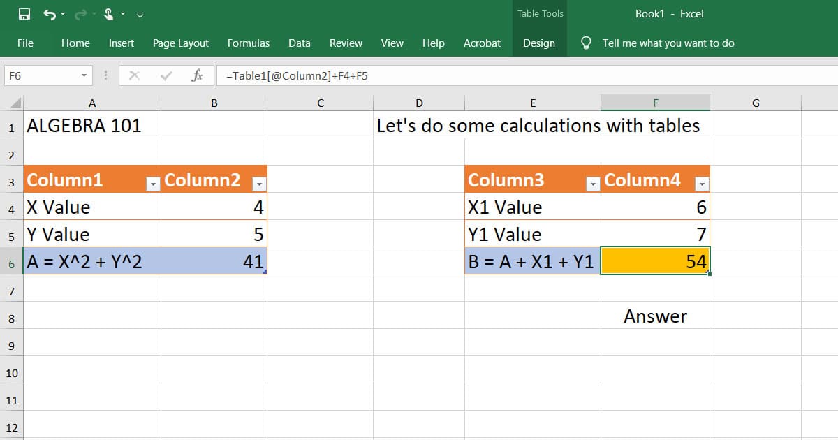 Microsoft Excel calculation